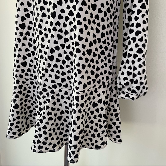 NWT LOFT Heart Print Flounce Dress Long Sleeves XXSP Cream Black - Picture 5 of 10